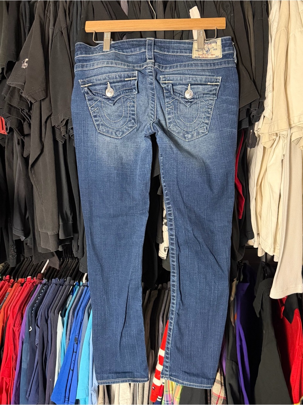 True Religion Straight Fit Jeans Womens 28 Medium Wash Blue Western Low Rise